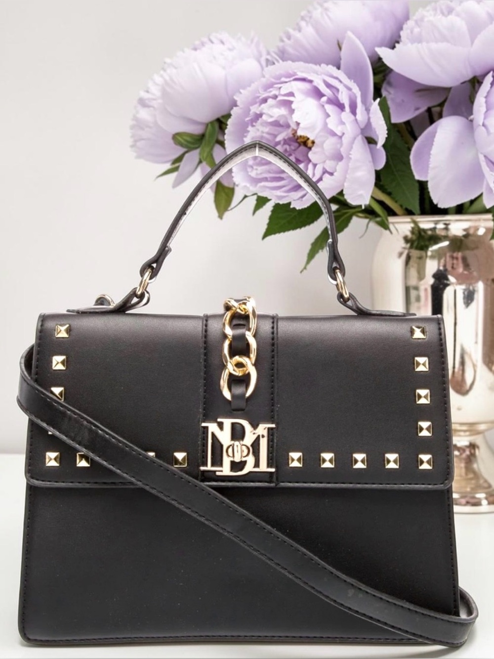 BADGLEY MISCHKA Big Chain Kelly Gold Studded Satchel & Vegan‎ Crossbody NEW
